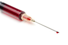 Syringe With A Red Fluid On White Background