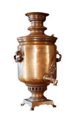 Wall Mural - Old copper coal samovar on white isolated background