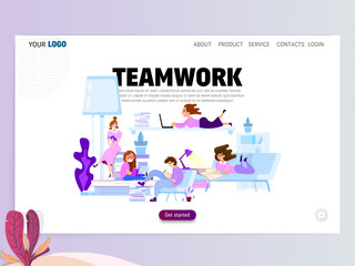 Wall Mural - Teamwork concept homepage template for website or landing page.