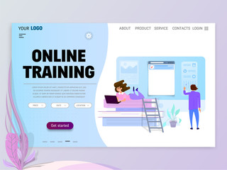 Wall Mural - Online training homepage template for website or landing page.