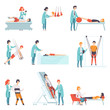 © topvectors - Flat vector set of people doing rehabilitation exercises with their doctors. Clinic of physiotherapy. Patients with disabilities