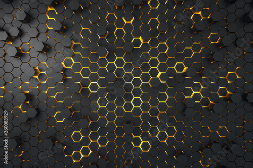 Abstract dark hexagon background