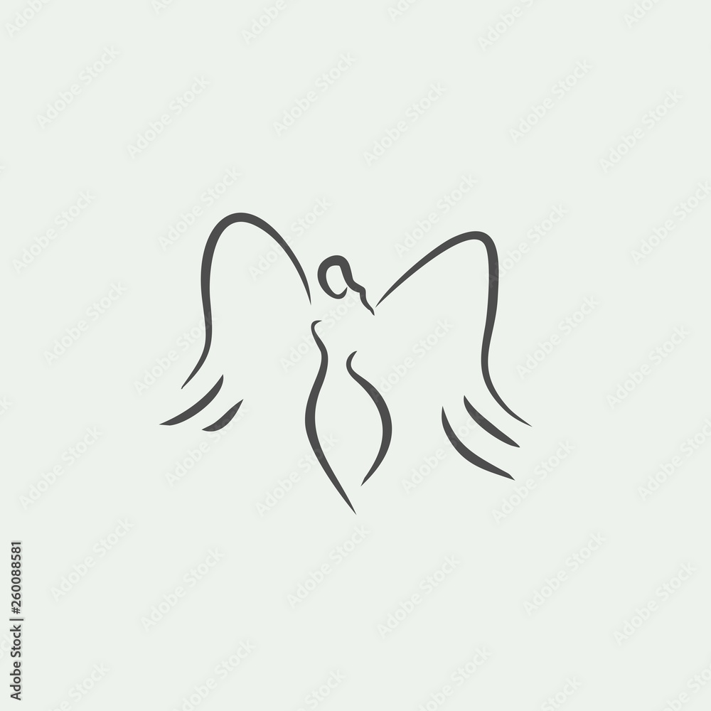 angel girl vector line illustration Stock Vector | Adobe Stock, image size:1000x1000