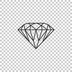 Diamond sign isolated on transparent background. Jewelry symbol. Gem stone. Flat design. Vector Illustration