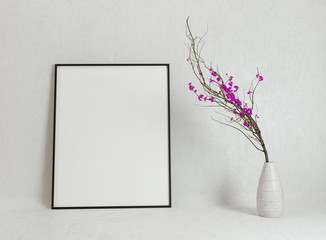 Aufkleber - Blank poster mockup with decorative flowers of sakura cherry. 3D render illustration.