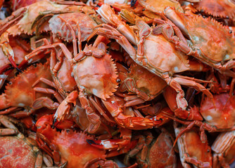 Traditional Thai sea food market, with fresh seafood