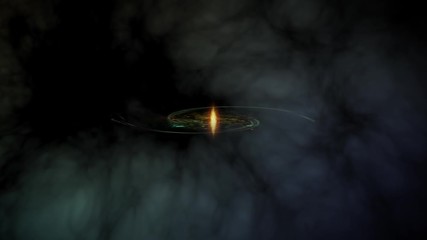 Wall Mural - Animation of rotating spiral galaxy with stars and nebula. Space fog, blue and orange galaxy
