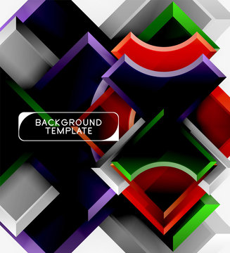 3d futuristic shapes vector abstract background made of glossy pieces with light effects