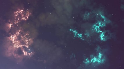Wall Mural - Animation of glowing flicker blue and orange nebula and stars