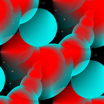 Seamless abstract pattern circles red-turquoise, color of live coral, background. Computer generated fractal. Modern futuristic pattern. Fractal graphics for creative graphic design