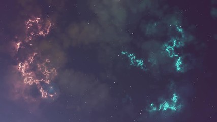 Wall Mural - Animation of glowing blue and orange nebula and stars