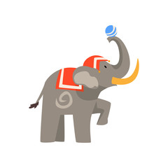 Poster - Elephant Animal Performing in Circus Show with Ball Cartoon Vector Illustration