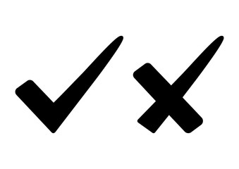 Black check mark and cross. Right and wrong. Vector illustration