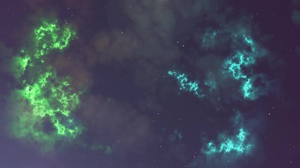 Wall Mural - Animation of glowing flicker blue and green nebula and stars