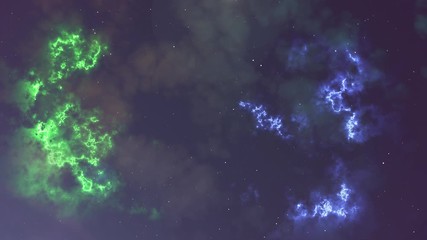 Wall Mural - Animation of glowing flicker navy blue and green nebula and stars