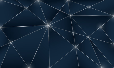 Blue premium background with luxury dark polygonal pattern and silver triangle lines. Low poly gradient shapes luxury silver platinum lines vector. Rich background for poster premium triangles design
