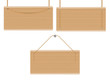 Set of Hanging wooden signs with wood texture isolate on white background. Vector illustration.