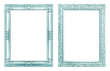 Set 2 - Antique Green Frame Isolated On White Background, Clipping Path