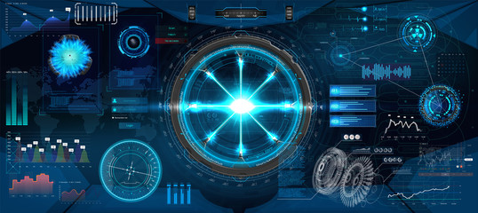 Wall Mural - Futuristic interface hud design for business app. Abstract technology, concept futuristic Sci-Fi user Interface for app, hologram, communication, statistic,data, infographic. Hi tech technology HUD UI