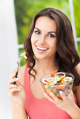  happy smiling woman with salad, outdoor