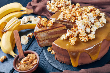 Wall Mural - close-up of a sliced banana sponge cake