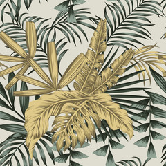 Composition palm banana leaves seamless white