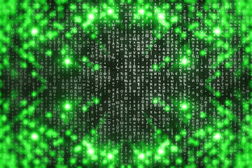 Naklejka na meble Green matrix digital background. Abstract cyberspace concept. Characters fall down. Matrix from symbols stream. Virtual reality design. Complex algorithm data hacking. Green digital sparks.