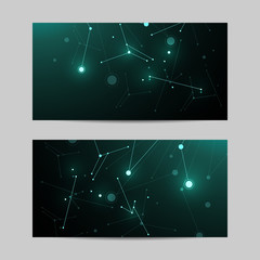 Set of horizontal banners. Geometric pattern with connected lines and dots.