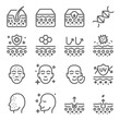 Acne Skin Icon Set. Contains such Icons as Skin Layer, Surface, Complexion, UV ,DNA and more. Expanded Stroke