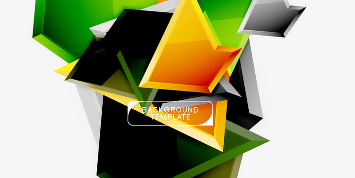 Bright colorful triangular poly 3d composition,abstract geometric background, minimal design, polygonal futuristic poster