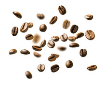 Coffee Beans In Flight On White Background