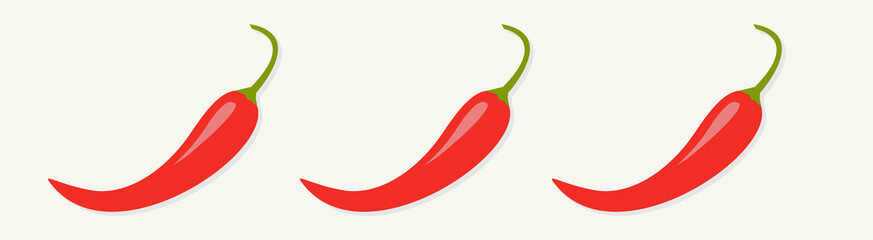 Wall Mural - Hot Red Chili Jalapeno Pepper Icon set line. Isolated. White background. Border decoration element. Flat design.