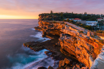 Wall Mural - sunrise golden hour view at the gap cliff, watsons bay, sydney, australia.