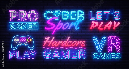 Gaming Collection Neon Signs Vector Gamer Design Template Concept