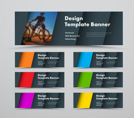 Poster - Template of horizontal vector web banners with diagonal elements and space for photo.
