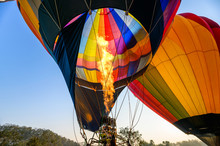 Colorful Hot Air Balloons With Burning An Inflatable