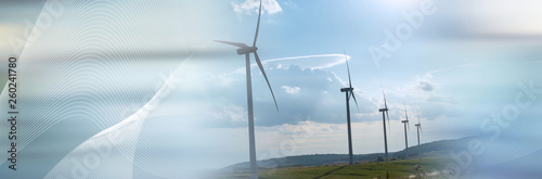 Wind turbines in a rural landscape. panoramic banner Poster Mural XXL