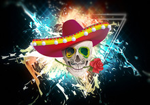 Abstract Artistic Mexican Festival Skull On An Energetic Background