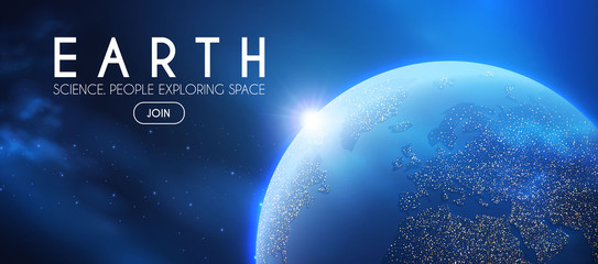 Wall Mural - eath planet in space with lights. realistic universe. cosmos background.