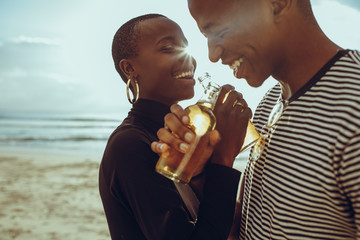 Beautiful couple in love at beach