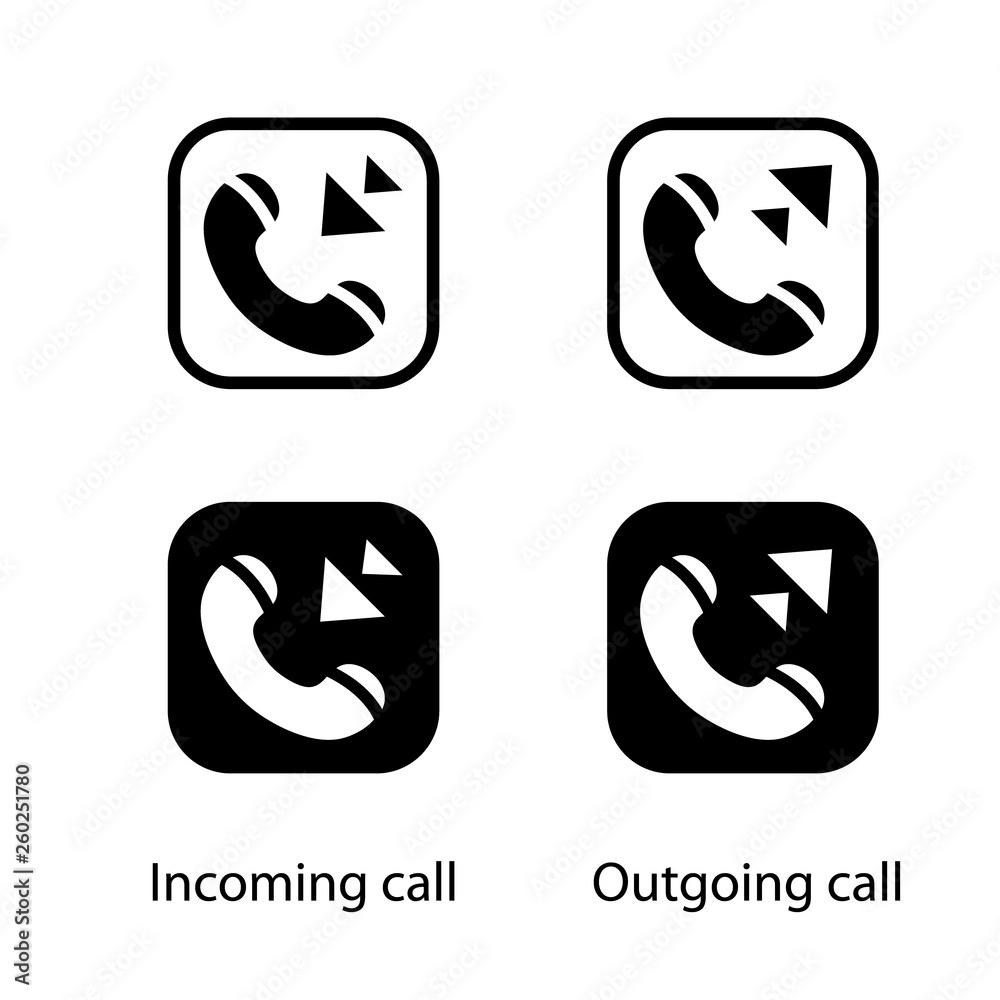 Incoming and outgoing call vector icons. Square signs for mobile ...