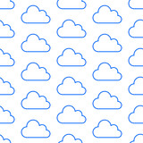 Fototapeta  - Cloud data storage seamless pattern with line icons. Database background, information server center, sky illustrations. Technology, nature blue white wallpaper