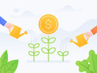 © Dooder - Vector illustration concept of investment. businessmen watering money plant.