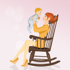 Wall Mural - mother with son on chair