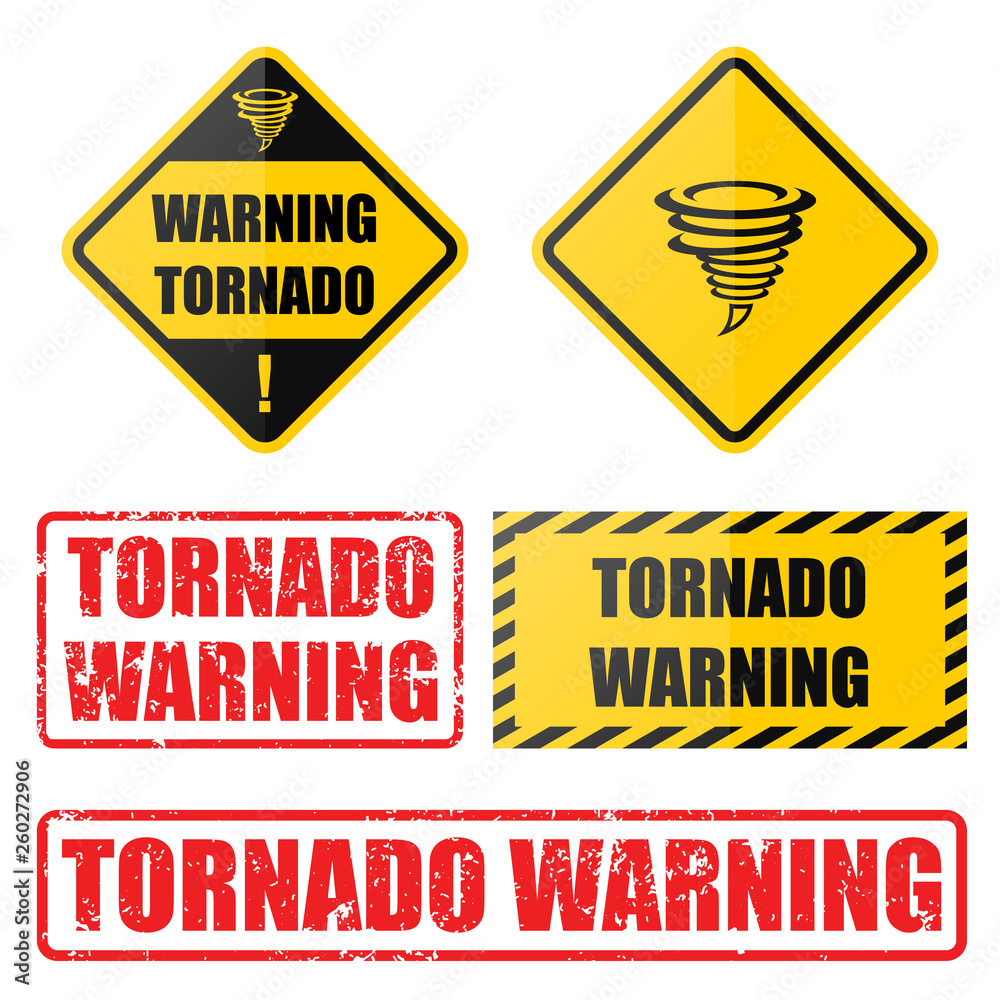 Tornado warning set with road signs and gurnge style stamps and