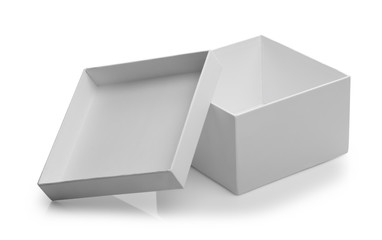 white open box isolated with clipping path and shadows