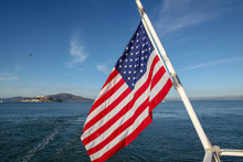 Usa Flag On Sea At San Francisco,USA