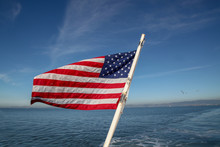 Usa Flag On Sea At San Francisco,USA