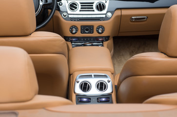 Canvas Print - orange leather car interior