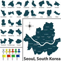 Wall Mural - Map of Seoul with Districts